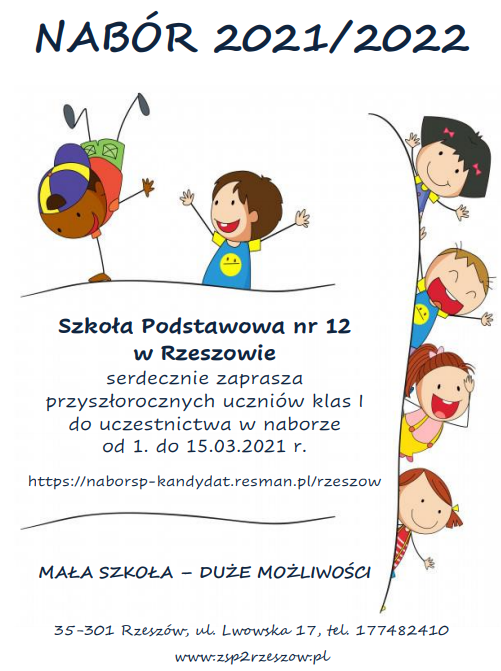 Szkoła Podstawowa nr 12 przy ul. Lwowskiej ogłasza zapisy uczniów do klasy 1